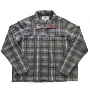 John Wayne Wooly Fleece Pullover Shirt 2XL Olive Green Plaid Western Ranchwear